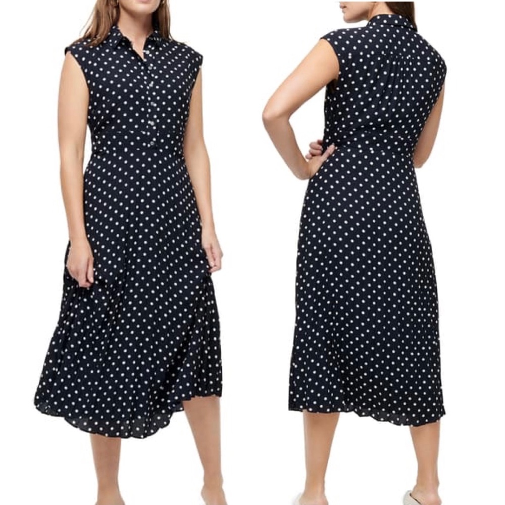 J. Crew Navy Polka Dot Midi Dress - Picture 1 of 7